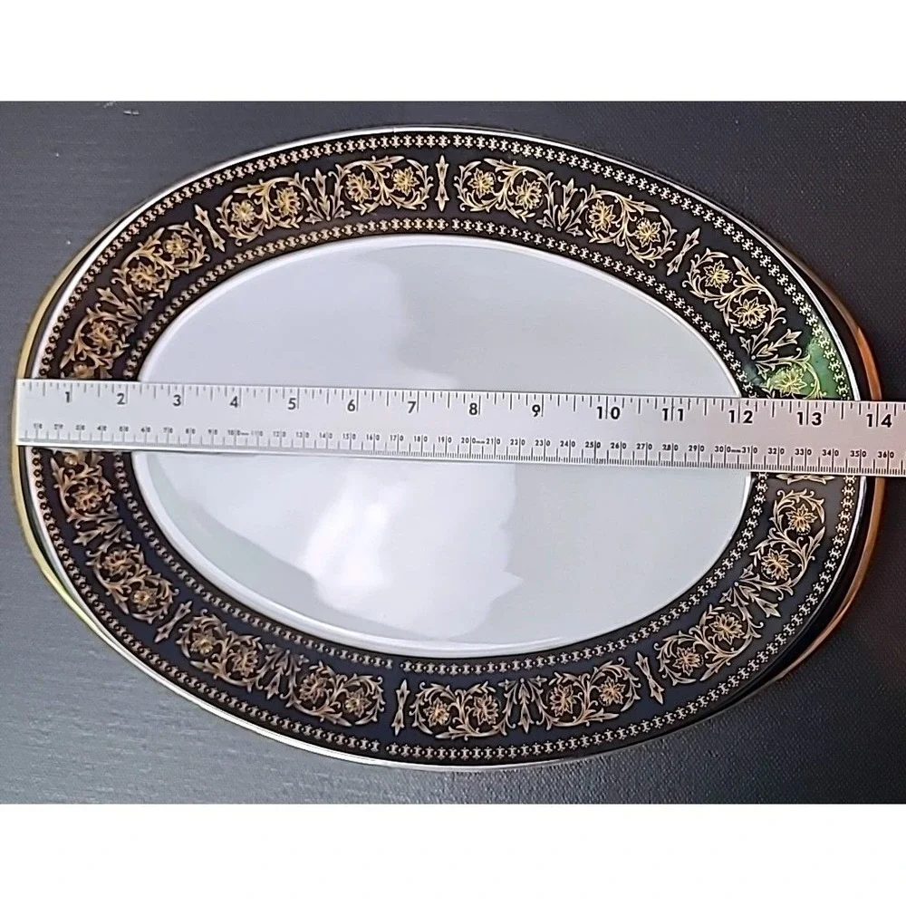 Vintage Fashion Manor Rhapsody Fine China Oval Serving‎ Platter Black Gold Japan